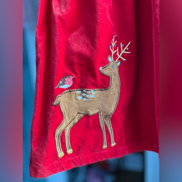 Baby Boden Red Velvet Deer Bird Applique Pinnie Dress 2/3 Years EUC - Picture 7 of 7